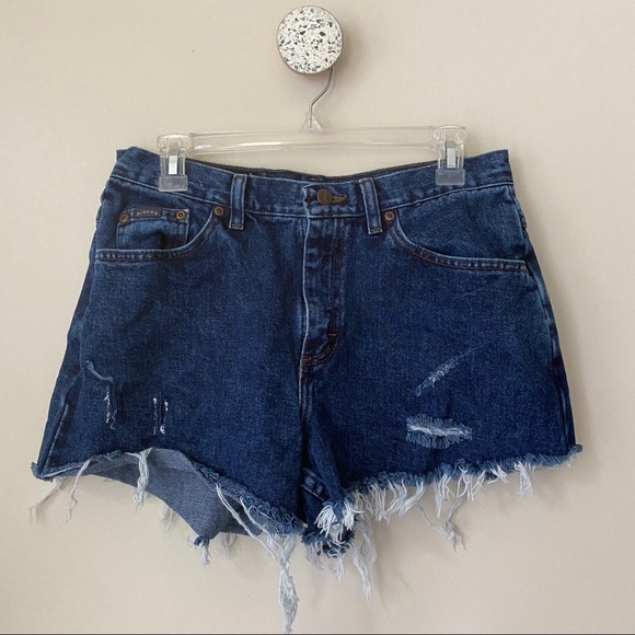 Vtg Lee Riders Petites Cutoff Distressed Denim Jean Shorts High Waist 12p USA - Picture 2 of 6
